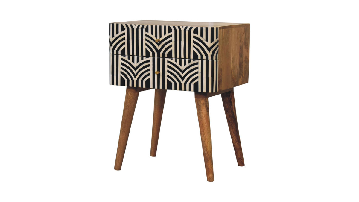 Jennifer Taylor Home Arlo 17.72" 2-Drawer Geometric Bone Inlay Nightstand Oak