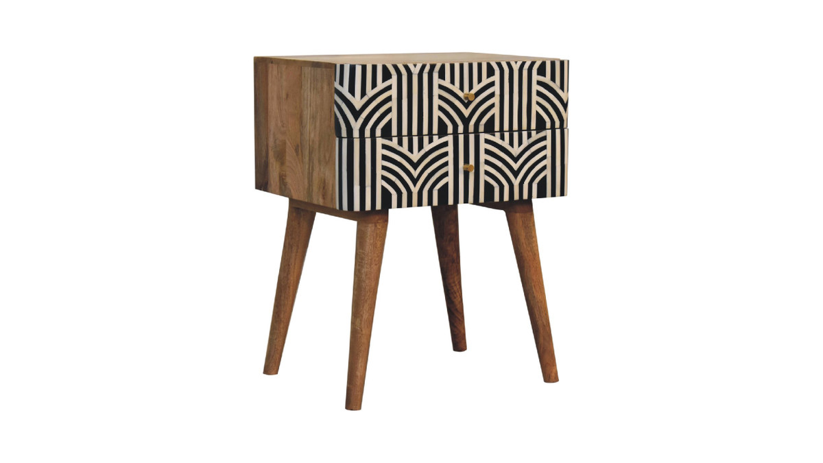 Jennifer Taylor Home Arlo 17.72" 2-Drawer Geometric Bone Inlay Nightstand Oak