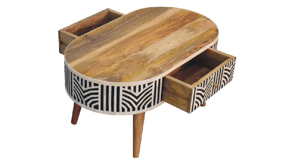Jennifer Taylor Home Arlo 31.5" Oval Bone Inlay Coffee Table With Splayed Wood Legs And 2 Drawers