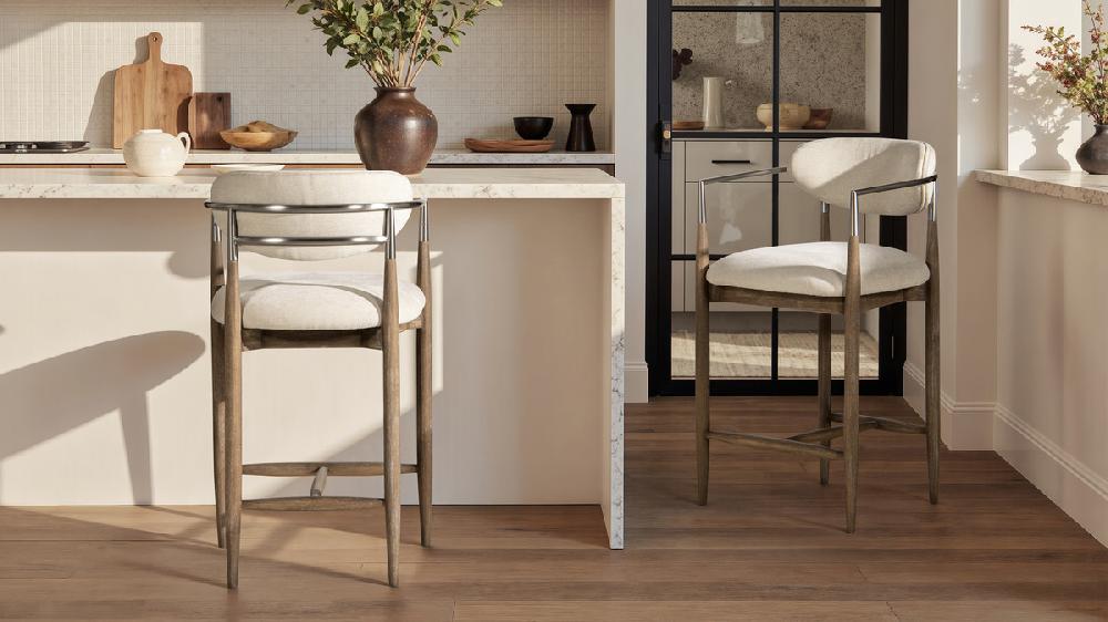 Jennifer Taylor Home Artemis 26" Mixed Material Upholstered Counter Stool Warm White