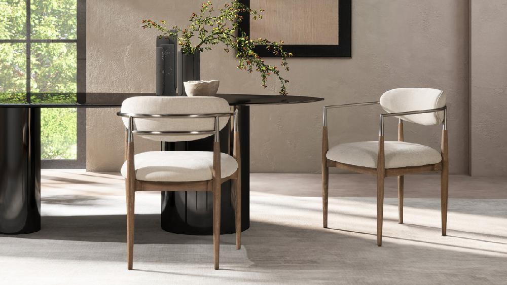 Jennifer Taylor Home Artemis Mixed Material Upholstered Dining Arm Chair Warm White