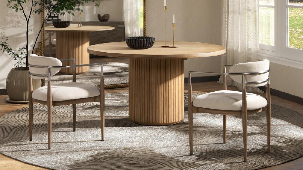 Jennifer Taylor Home Artemis Mixed Material Upholstered Dining Arm Chair Warm White