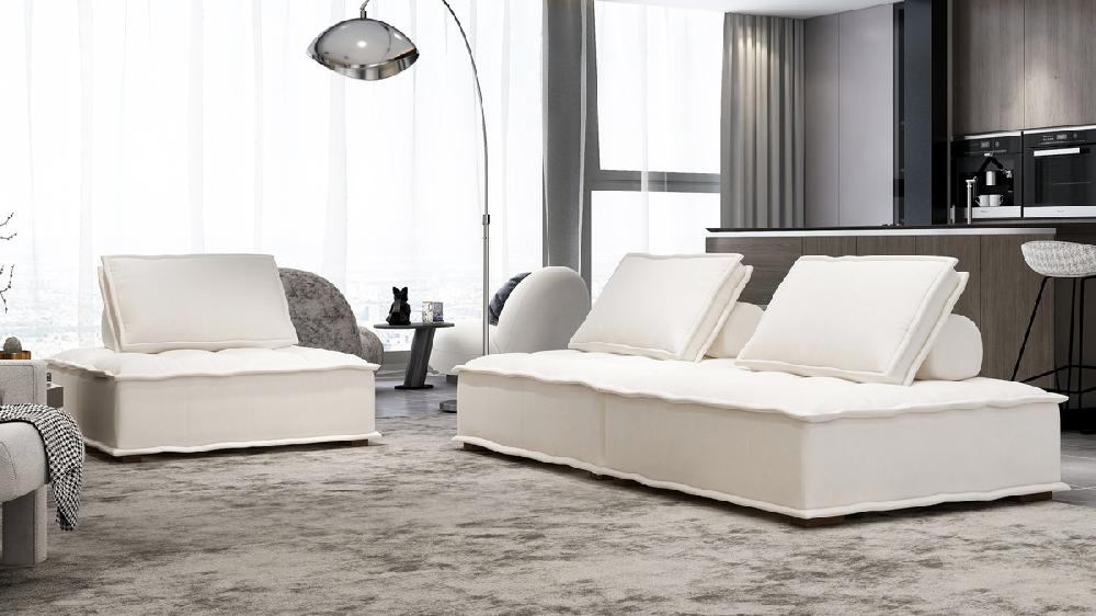 Jennifer Taylor Home Arwen 126" 3-Piece Modular Pillow-Back Lounge Sofa White Beige