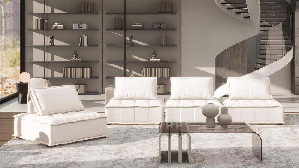 Jennifer Taylor Home Arwen 168" 4-Piece Modular Pillow-Back Lounge Sectional Sofa White Beige