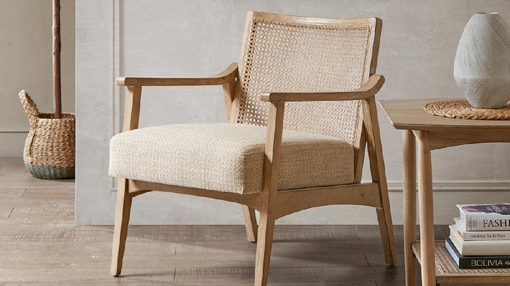 Jennifer Taylor Home Ashwick 25" Cane Back Accent Chair In Reclaimed Wheat Finish Light Brown