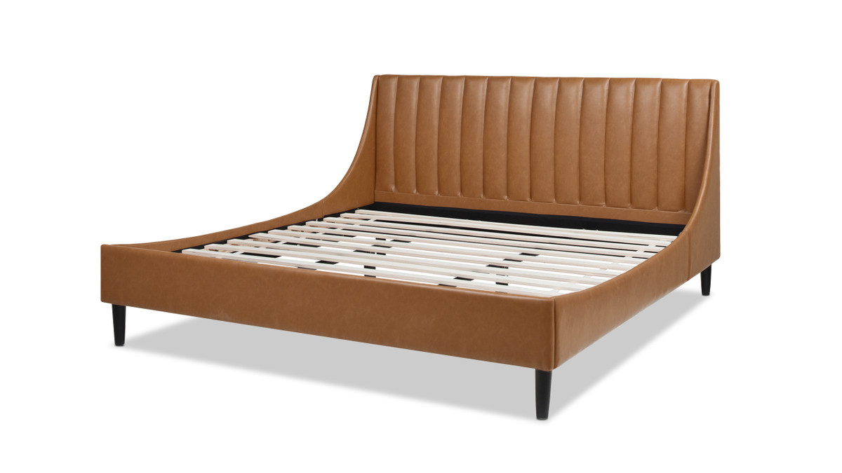 Jennifer Taylor Home Aspen Vertical Tufted Headboard Platform Bed Set King Caramel Tan Brown