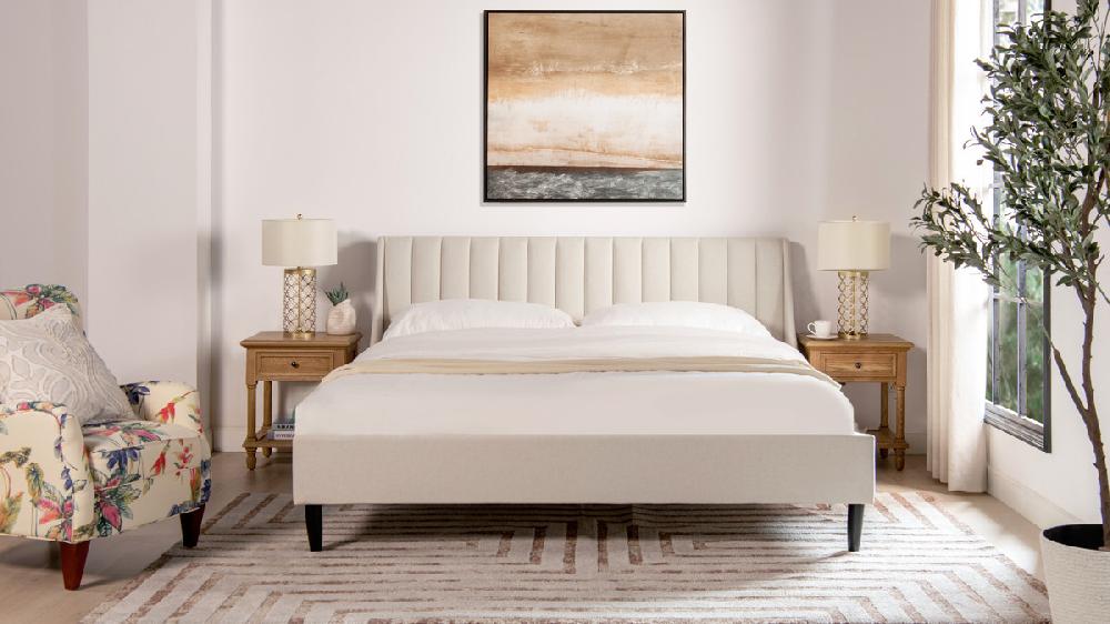 Jennifer Taylor Home Aspen Vertical Tufted Headboard Platform Bed Set King Light Beige