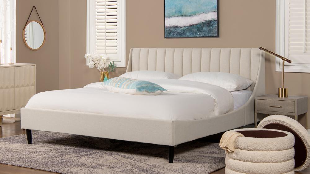Jennifer Taylor Home Aspen Vertical Tufted Headboard Platform Bed Set King Light Beige