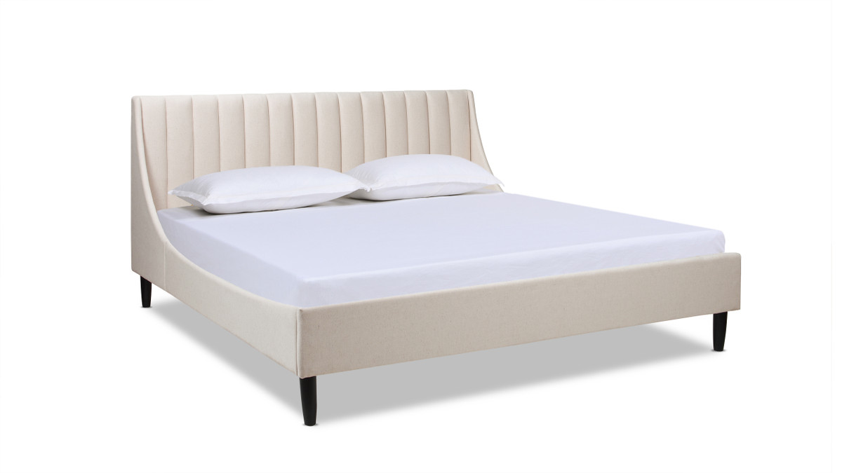 jennifer taylor home Aspen Vertical Tufted Headboard Platform Bed Set King Light Beige