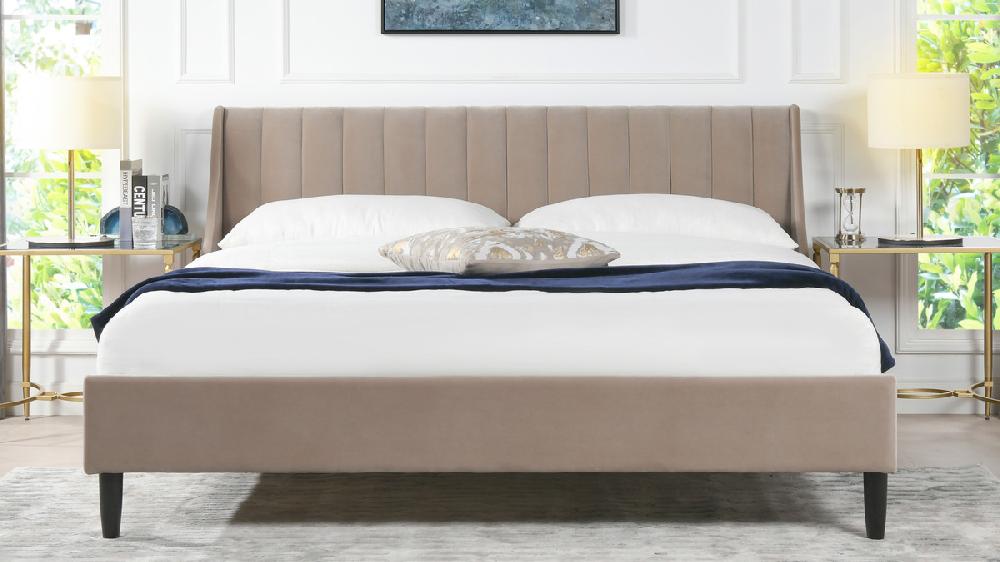 Jennifer Taylor Home Aspen Vertical Tufted Headboard Platform Bed Set King Mink Beige