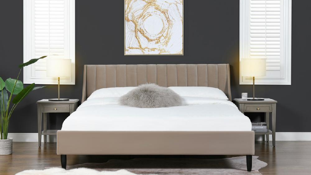 Jennifer Taylor Home Aspen Vertical Tufted Headboard Platform Bed Set King Mink Beige