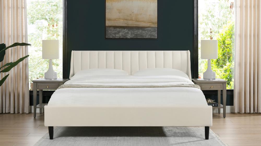 Jennifer Taylor Home Aspen Vertical Tufted Headboard Platform Bed Set King Cloud White