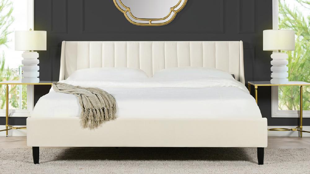 Jennifer Taylor Home Aspen Vertical Tufted Headboard Platform Bed Set King Cloud White