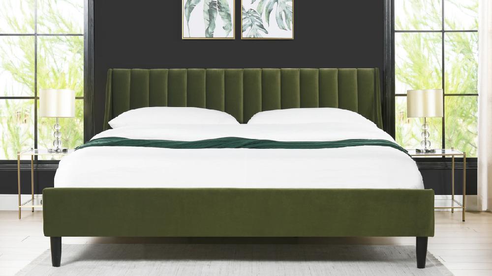 Jennifer Taylor Home Aspen Vertical Tufted Headboard Platform Bed Set King Olive Green