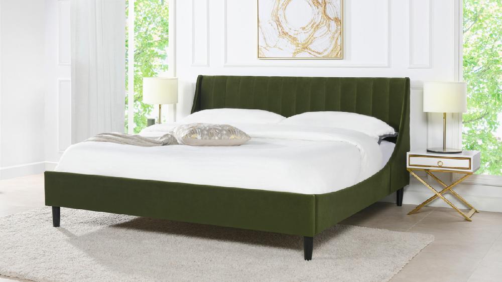 Jennifer Taylor Home Aspen Vertical Tufted Headboard Platform Bed Set King Olive Green
