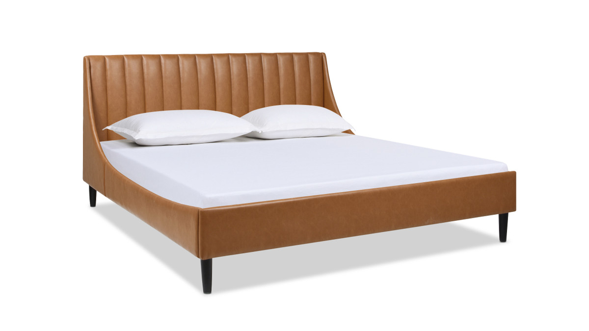 jennifer taylor home Aspen Vertical Tufted Headboard Platform Bed Set King Caramel Tan Brown