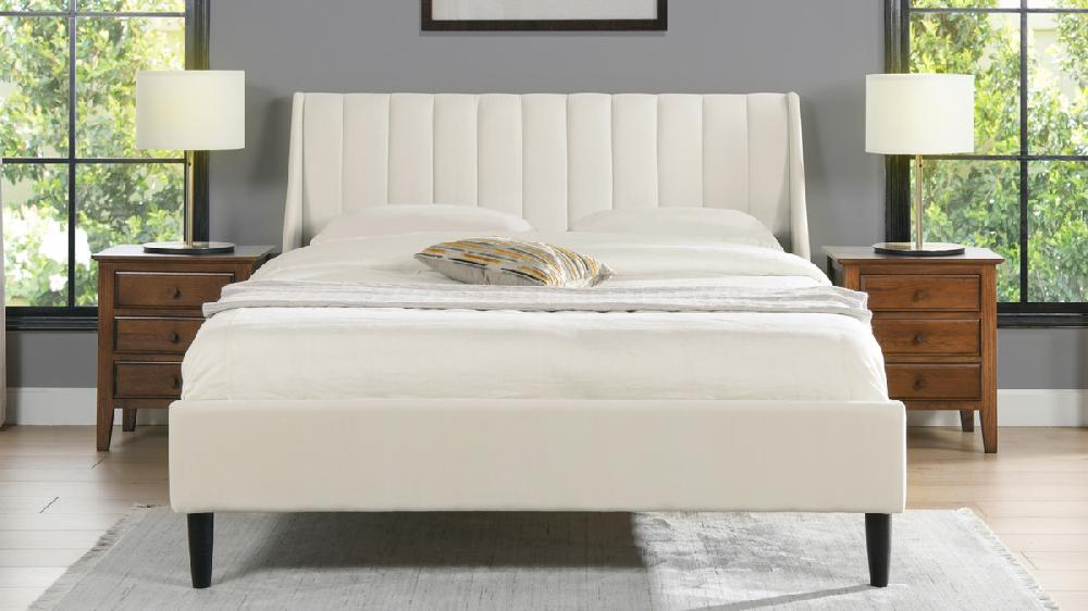 Jennifer Taylor Home Aspen Vertical Tufted Headboard Platform Bed Set Queen Cloud White