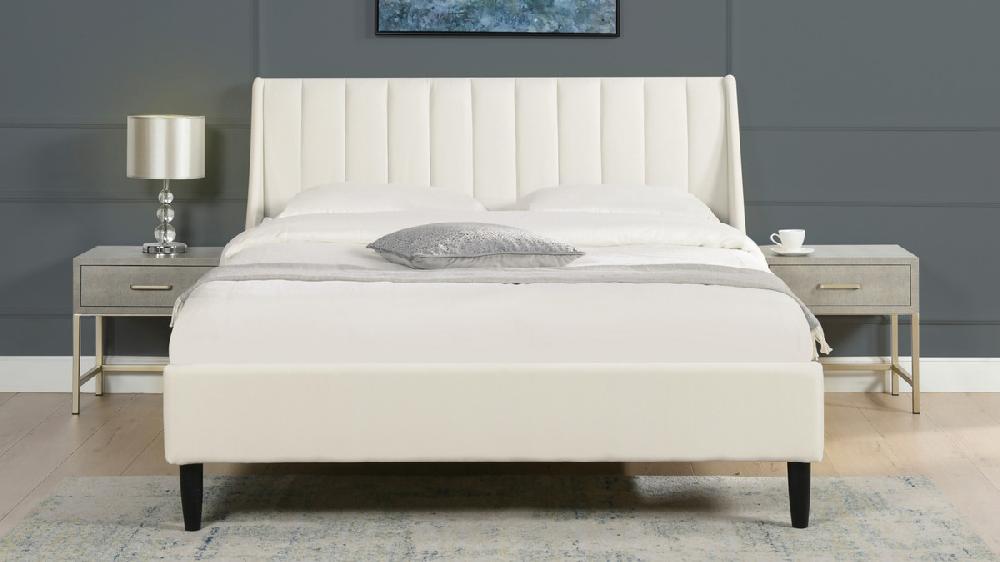 Jennifer Taylor Home Aspen Vertical Tufted Headboard Platform Bed Set Queen Cloud White