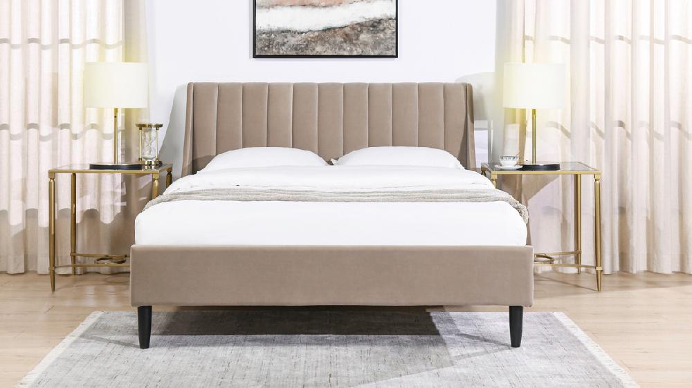 Jennifer Taylor Home Aspen Vertical Tufted Headboard Platform Bed Set Queen Mink Beige