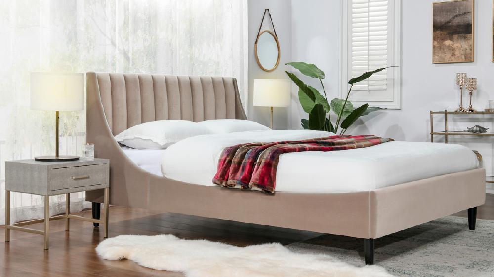 Jennifer Taylor Home Aspen Vertical Tufted Headboard Platform Bed Set Queen Mink Beige