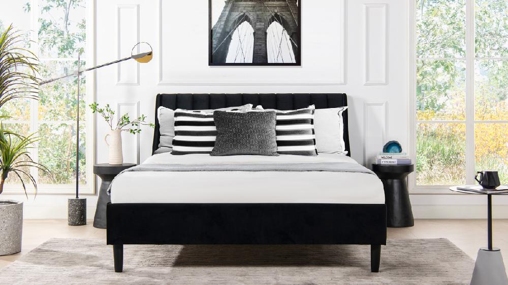 Jennifer Taylor Home Aspen Vertical Tufted Headboard Platform Bed Set Queen Anthracite Black