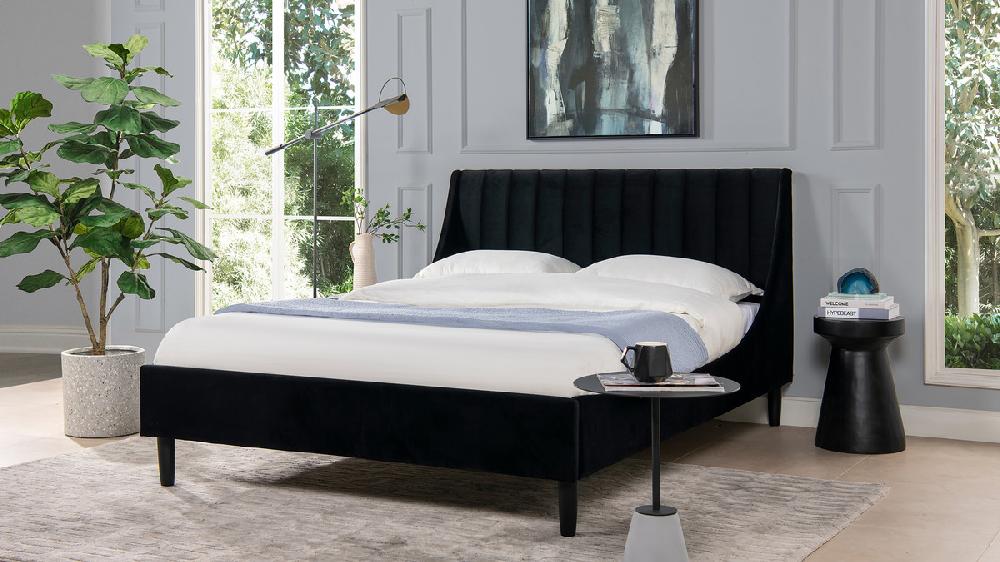 Jennifer Taylor Home Aspen Vertical Tufted Headboard Platform Bed Set Queen Anthracite Black
