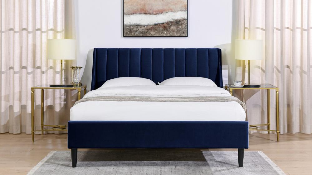 Jennifer Taylor Home Aspen Vertical Tufted Headboard Platform Bed Set Queen Navy Blue