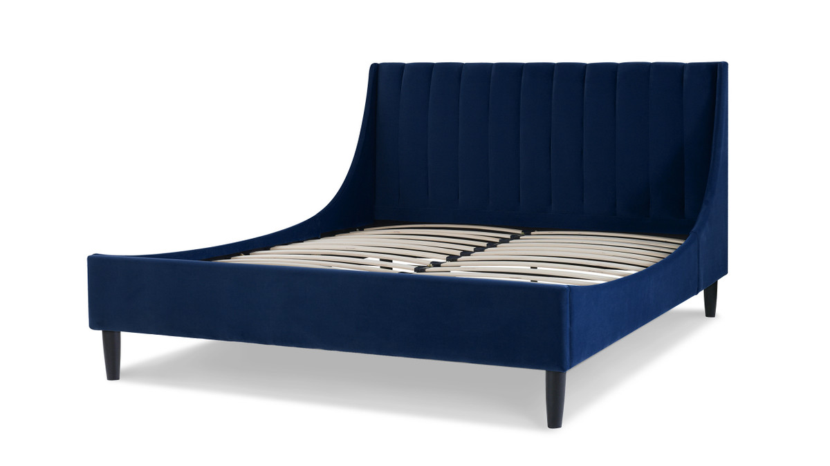 Jennifer Taylor Home Aspen Vertical Tufted Headboard Platform Bed Set Queen Navy Blue
