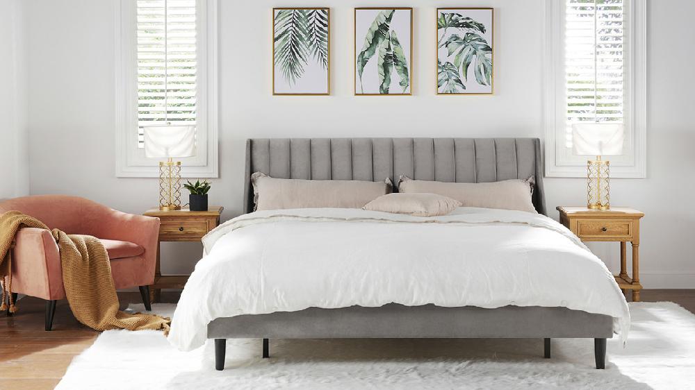 Jennifer Taylor Home Aspen Vertical Tufted Headboard Platform Bed Set Queen Opal Grey