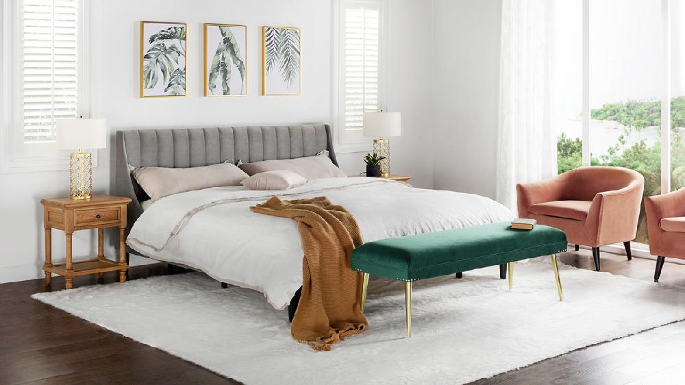 Jennifer Taylor Home Aspen Vertical Tufted Headboard Platform Bed Set Queen Opal Grey