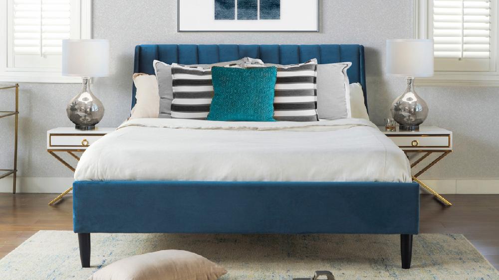 Jennifer Taylor Home Aspen Vertical Tufted Headboard Platform Bed Set Queen Satin Teal