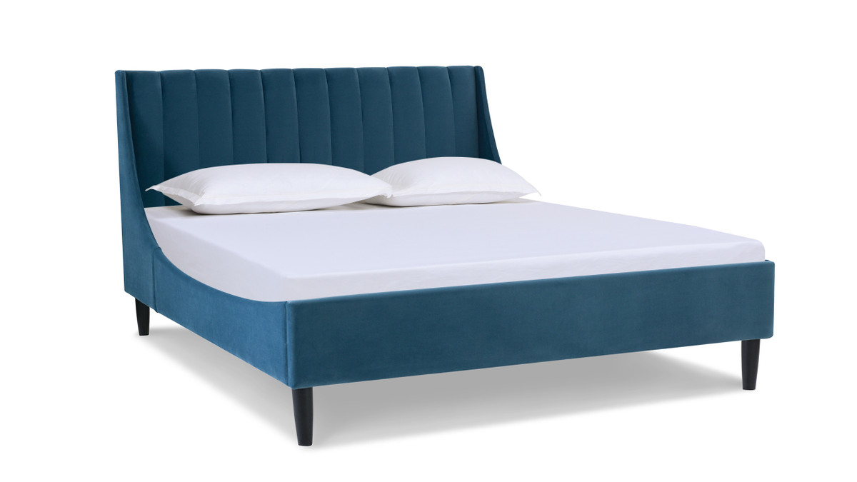 jennifer taylor home Aspen Vertical Tufted Headboard Platform Bed Set Queen Satin Teal