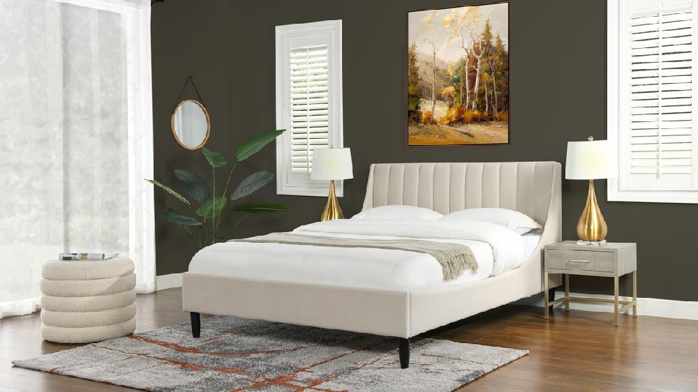 Jennifer Taylor Home Aspen Vertical Tufted Modern Headboard Platform Bed Set Queen French Beige