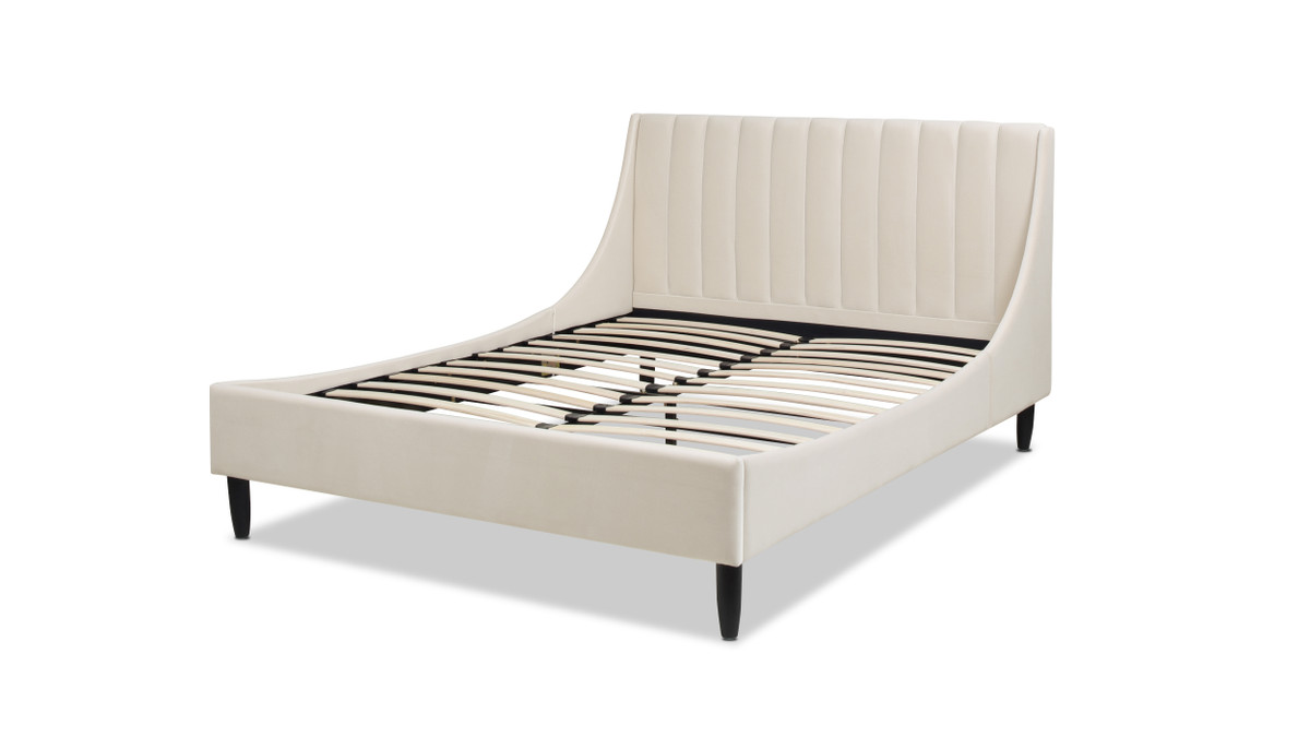 Jennifer Taylor Home Aspen Vertical Tufted Modern Headboard Platform Bed Set Queen French Beige