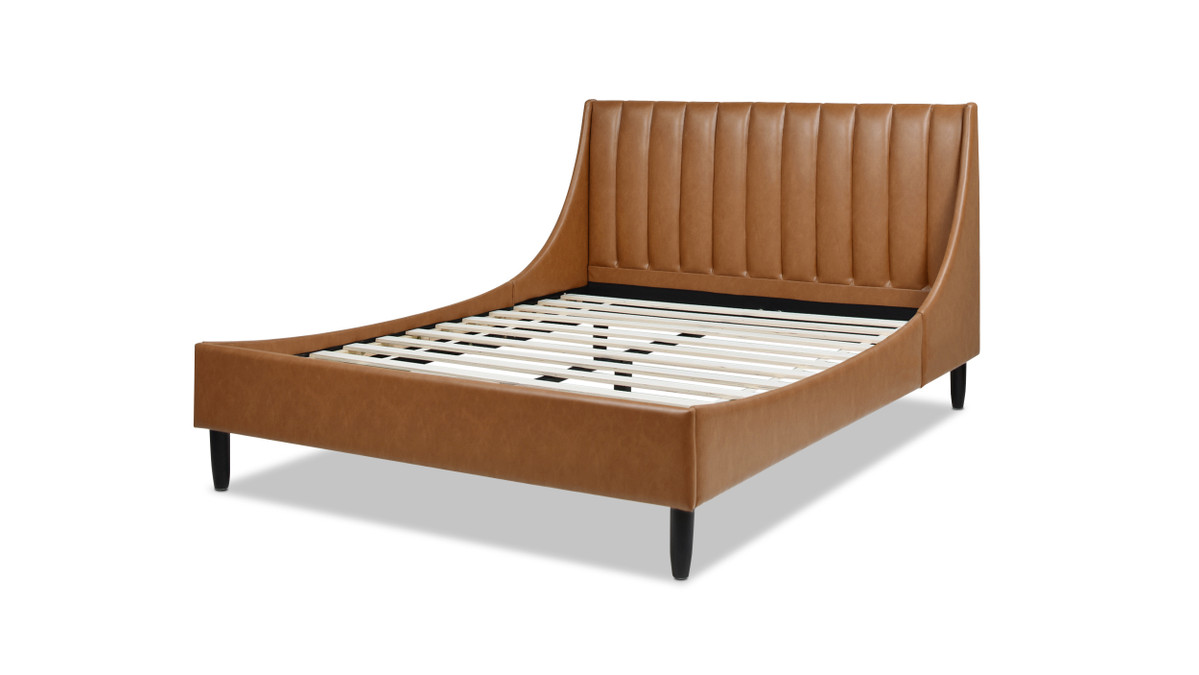 Jennifer Taylor Home Aspen Vertical Tufted Modern Headboard Platform Bed Set Queen Caramel Tan Brown