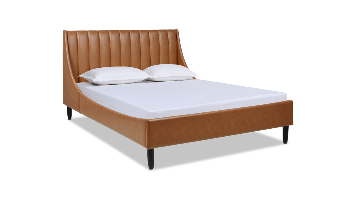 jennifer taylor home Aspen Vertical Tufted Modern Headboard Platform Bed Set Queen Caramel Tan Brown
