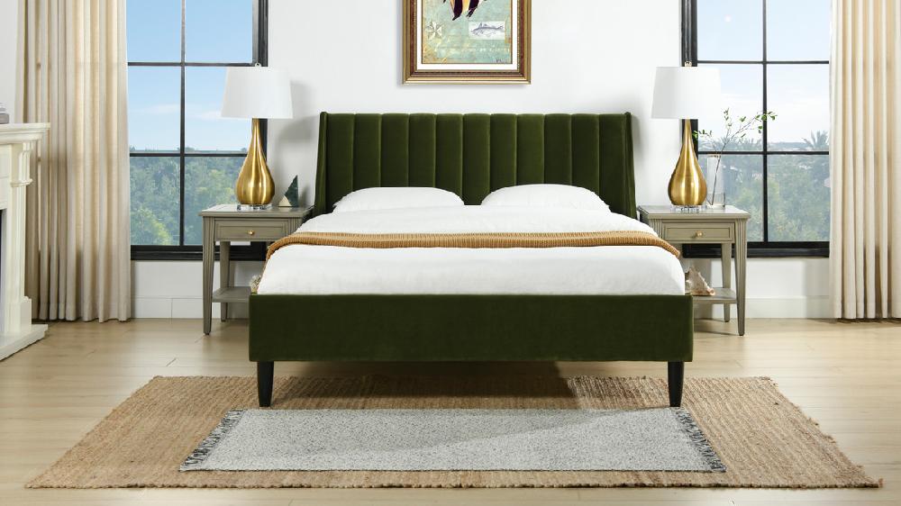 Jennifer Taylor Home Aspen Vertical Tufted Modern Headboard Platform Bed Set Queen Olive Green