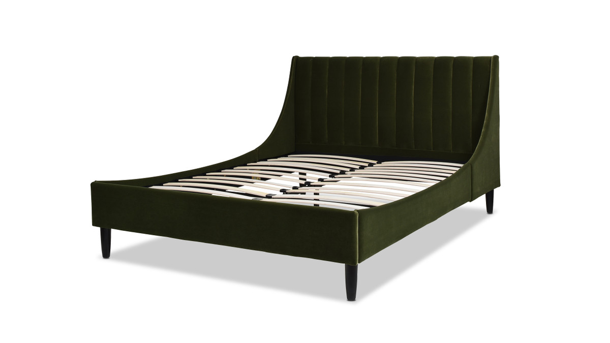Jennifer Taylor Home Aspen Vertical Tufted Modern Headboard Platform Bed Set Queen Olive Green
