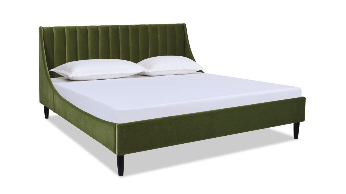 jennifer taylor home Aspen Vertical Tufted Modern Headboard Platform Bed Set Queen Olive Green