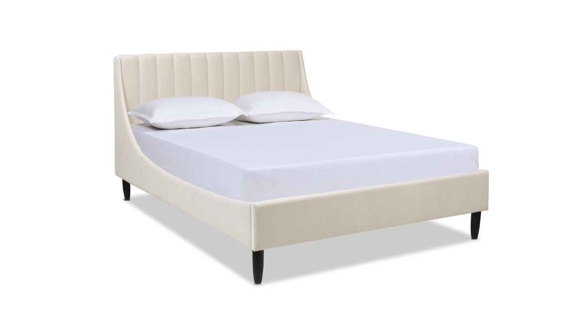 jennifer taylor home Aspen Vertical Tufted Modern Headboard Platform Bed Set Queen French Beige