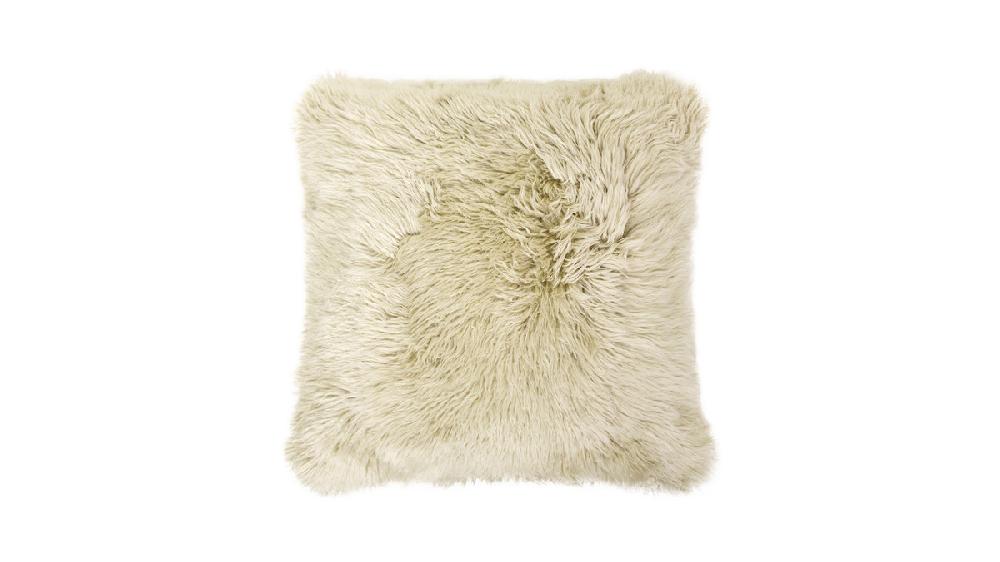jennifer taylor home Astrid 20" Sheepskin Fur Square Accent Throw Pillow Cover with Feather Insert Taupe Beige