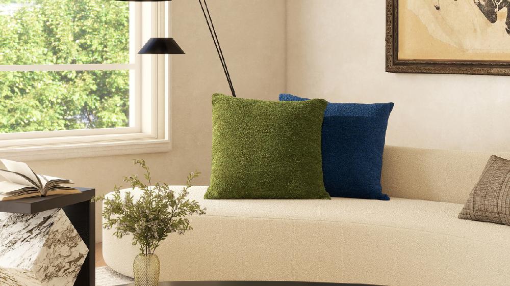 Jennifer Taylor Home Astrid 20" Square Accent Throw Pillow Cover With Feather Insert Moss Green Bouclé