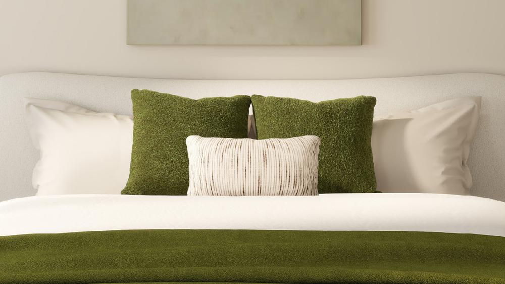 Jennifer Taylor Home Astrid 20" Square Accent Throw Pillow Cover With Feather Insert Moss Green Bouclé