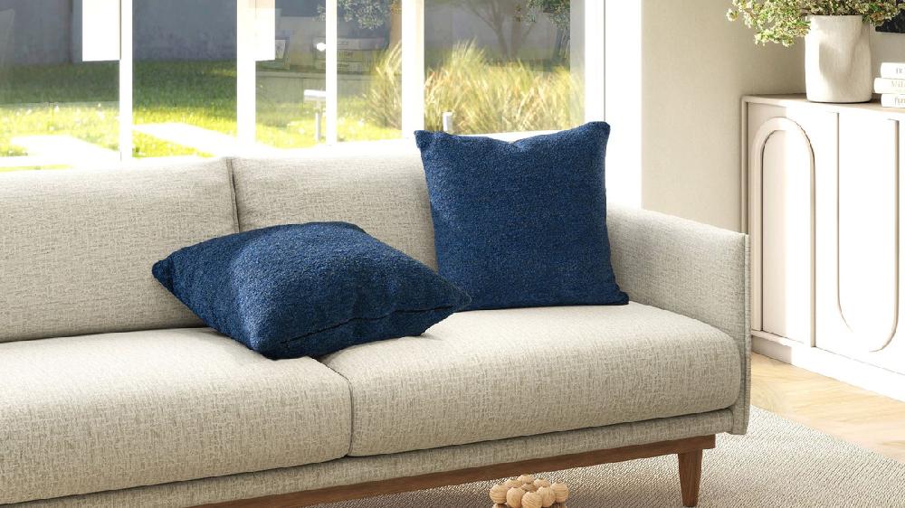 Jennifer Taylor Home Astrid 20" Square Accent Throw Pillow Cover With Feather Insert Cerulean Blue Bouclé