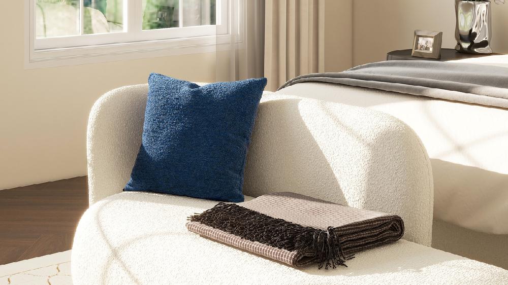 Jennifer Taylor Home Astrid 20" Square Accent Throw Pillow Cover With Feather Insert Cerulean Blue Bouclé