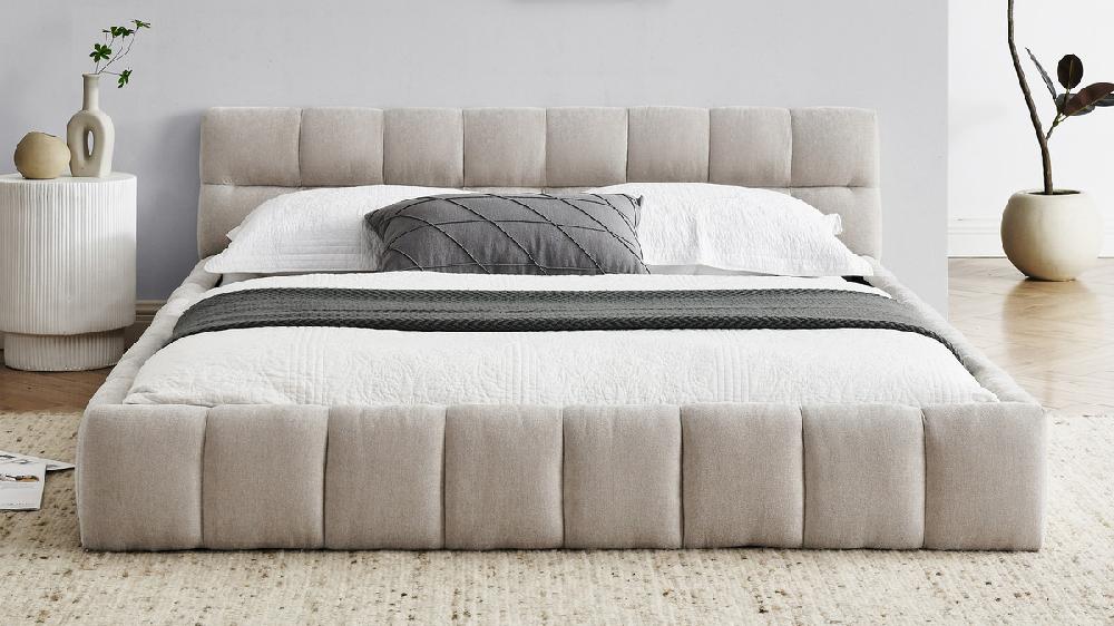 Jennifer Taylor Home Auburn Low Profile Upholstered Queen Platform Bed Chenille Beige