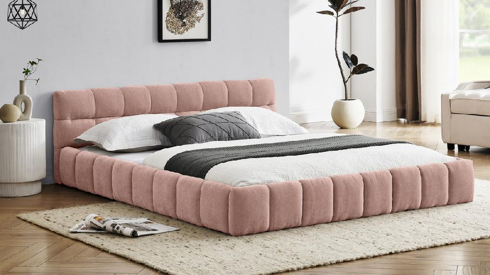 Jennifer Taylor Home Auburn Low Profile Upholstered Queen Platform Bed Chenille Pink