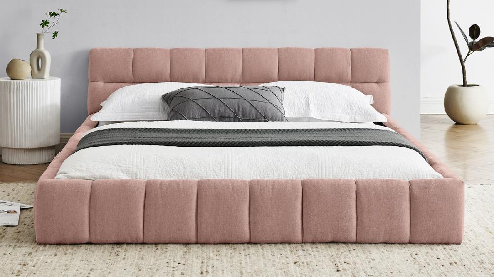 Jennifer Taylor Home Auburn Low Profile Upholstered Queen Platform Bed Chenille Pink