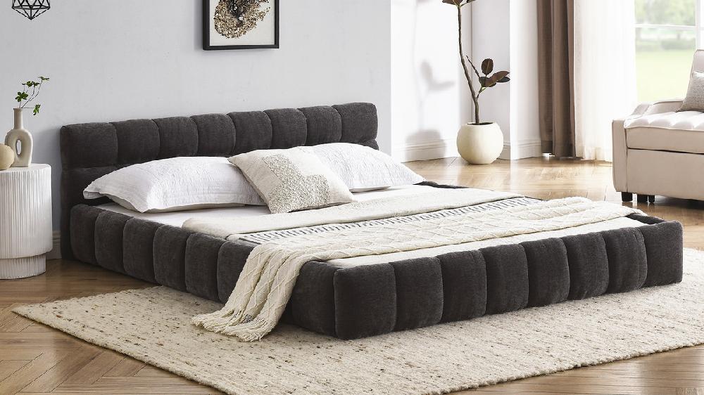Jennifer Taylor Home Auburn Low Profile Upholstered Queen Platform Bed Chenille Dark Grey