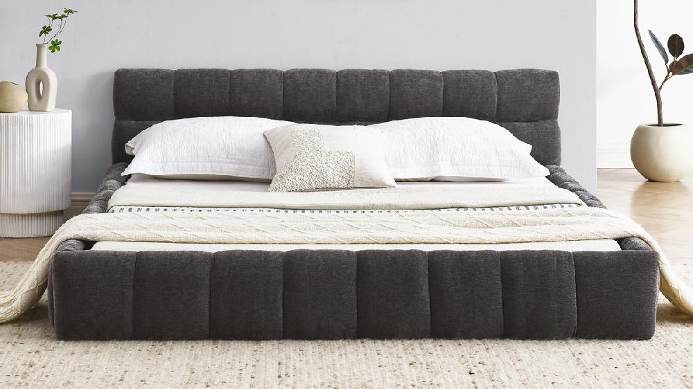 Jennifer Taylor Home Auburn Low Profile Upholstered Queen Platform Bed Chenille Dark Grey